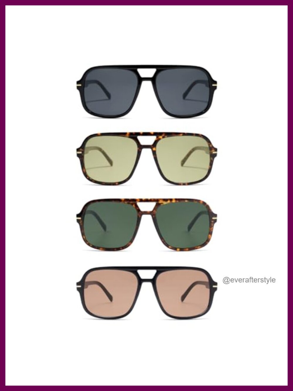 Aviator Square Sunglasses UV Protection Lightweight Retro 4 Pack